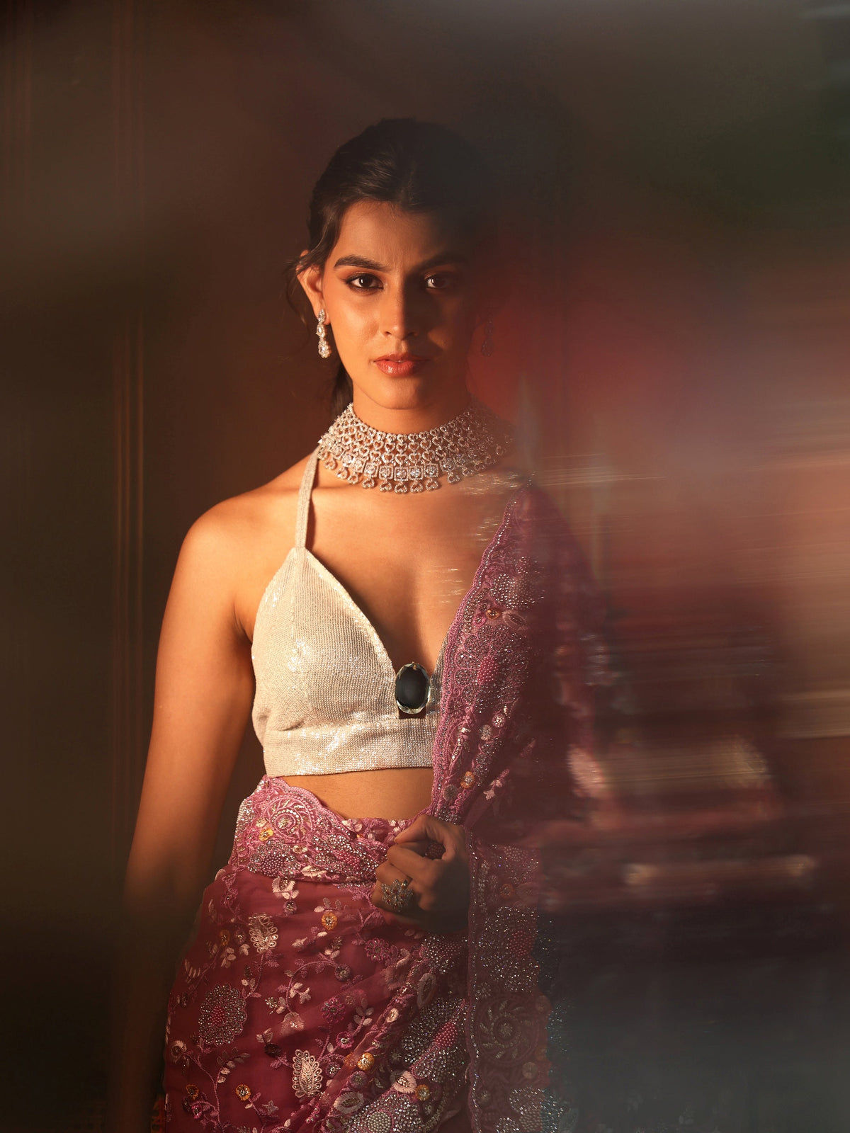 Anouk Art Blush Pink Floral Embroidered Net Saree