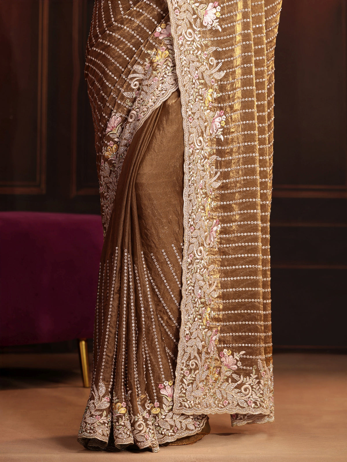Anouk Art Henna Green Embellished Tissue Saree