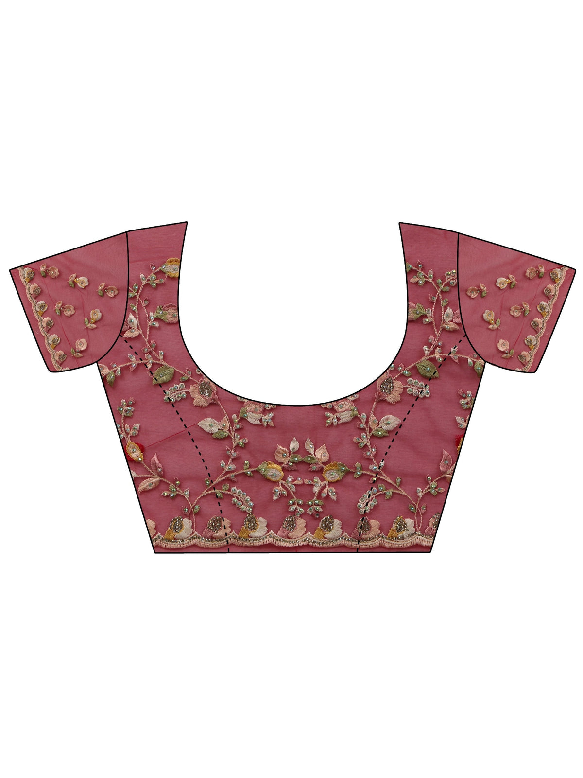 Anouk Art Rani Pink Floral Embroidered Net Saree