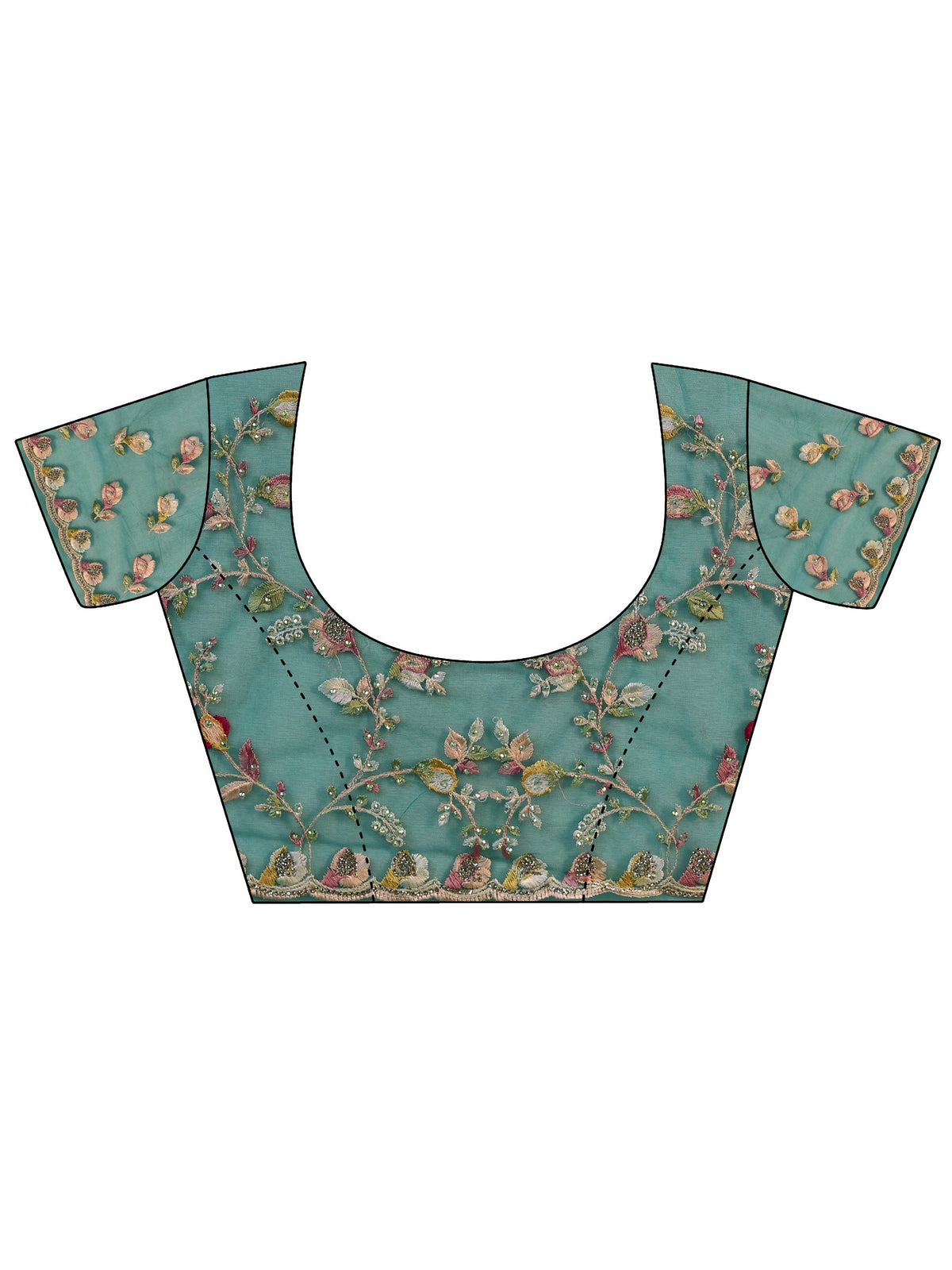 Anouk Art Sea Green Floral Embroidered Net Saree