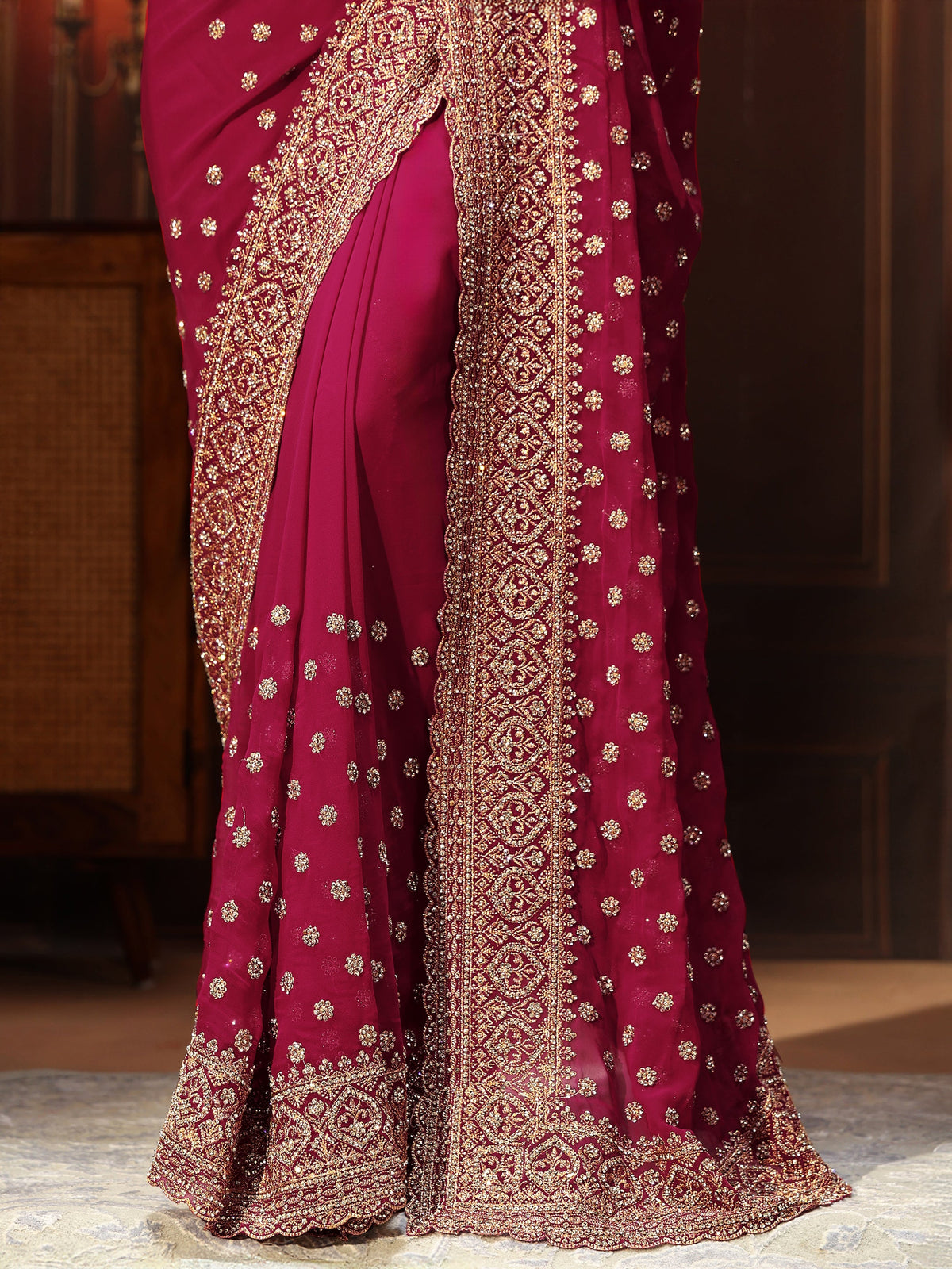 Anouk Art Magenta Pink Embellished Georgette Saree