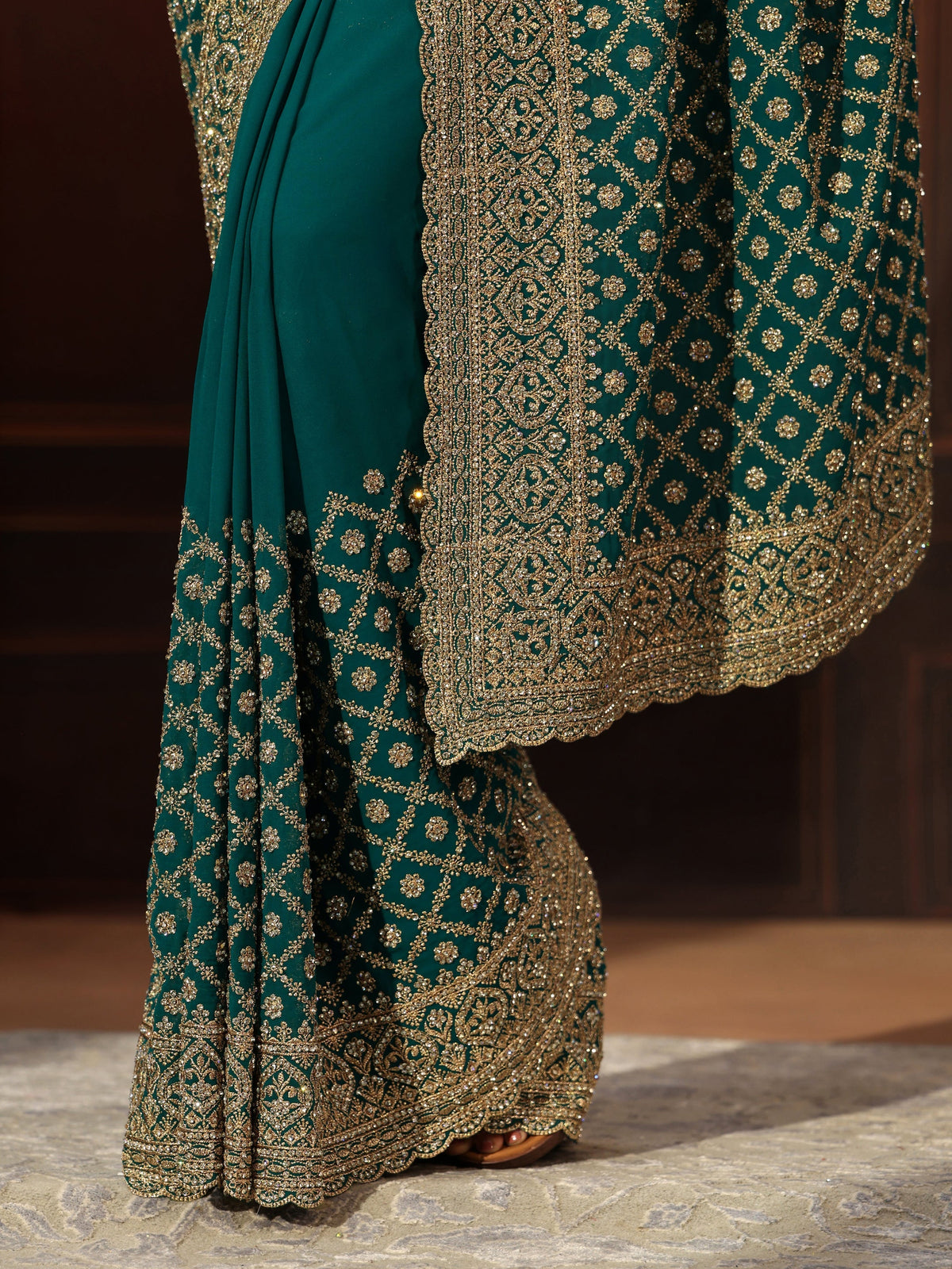 Anouk Art Teal Green Embellished Georgette Saree