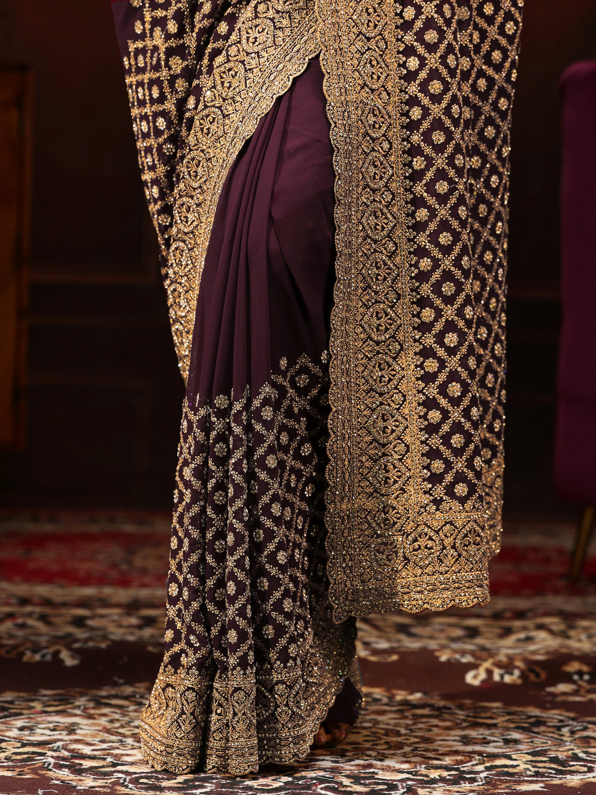 Anouk Art Maroon Embellished Georgette Saree