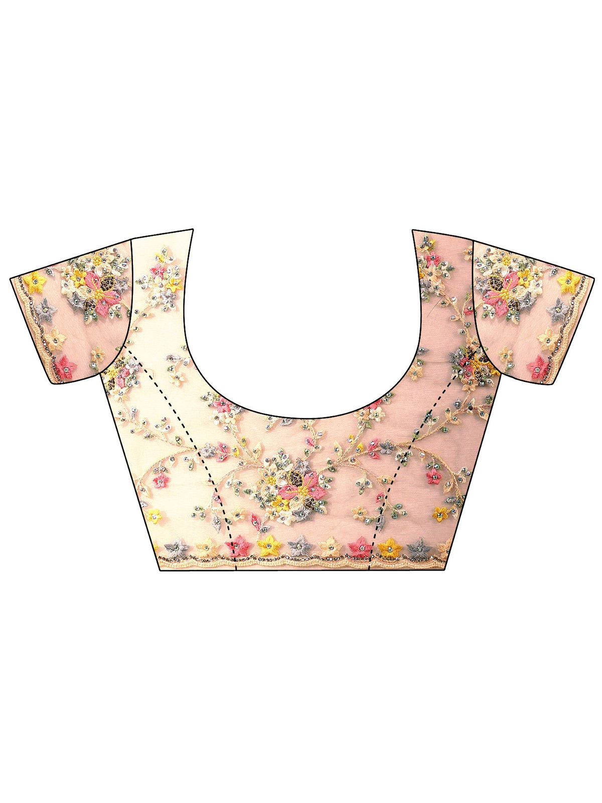 Anouk Art Cream Floral Embroidered Net Saree