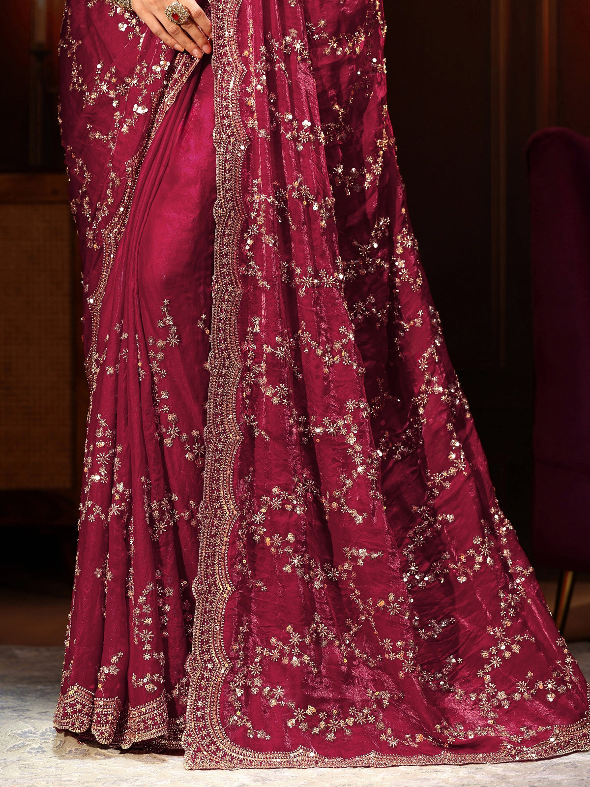 Anouk Art Magenta Pink Embellished Tissue Saree