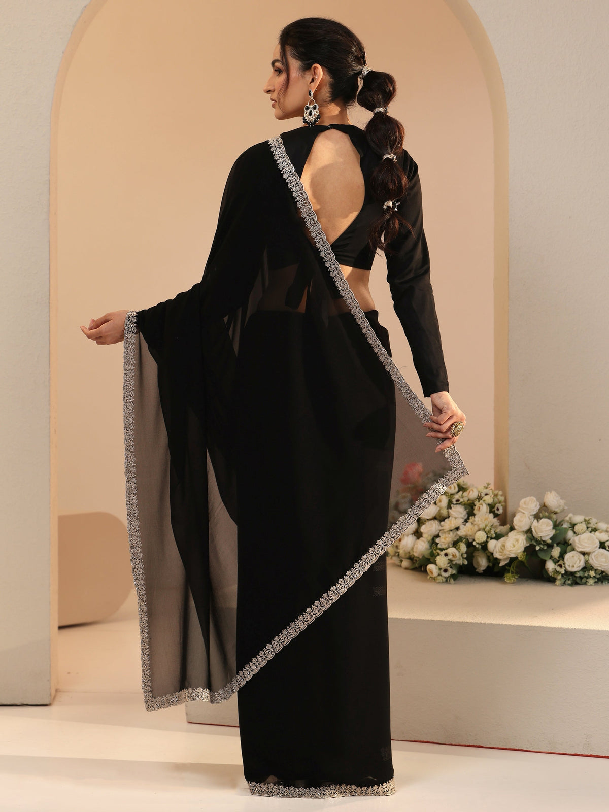 Anouk Black Georgette Saree with Embroidered Border