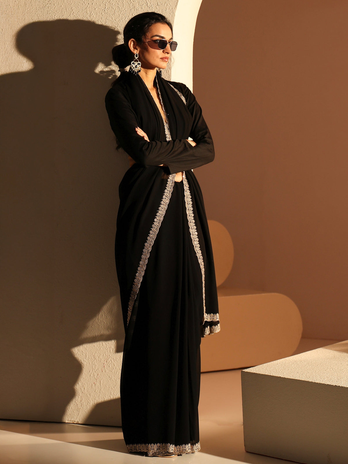 Anouk Black Georgette Saree with Embroidered Border