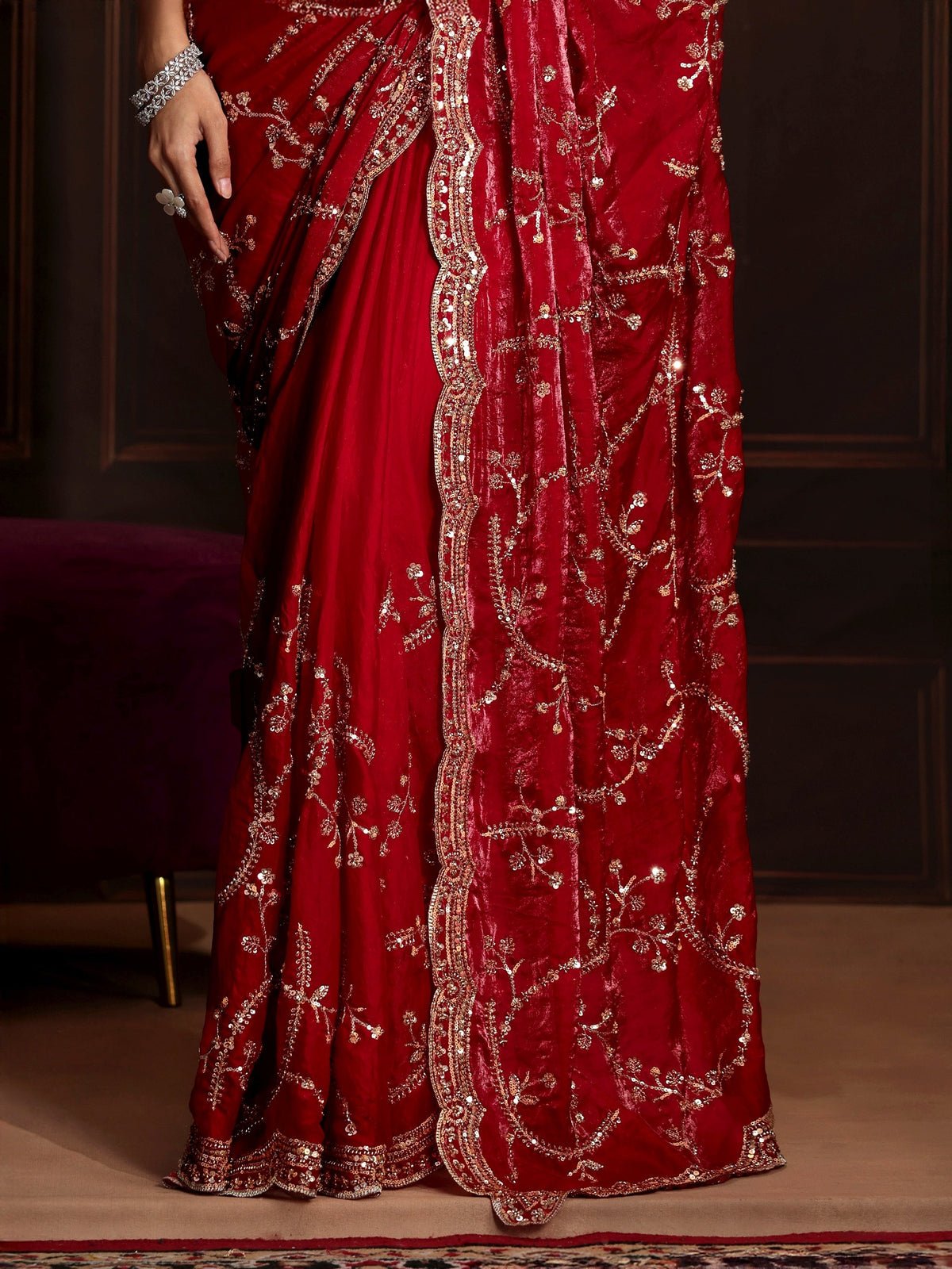 Anouk Art Raspberry Pink Embellished Tissue Saree
