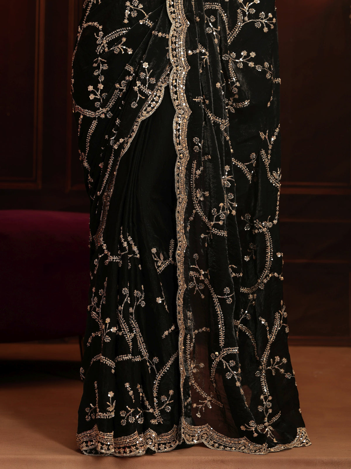 Anouk Art Black Embellished Tissue Saree