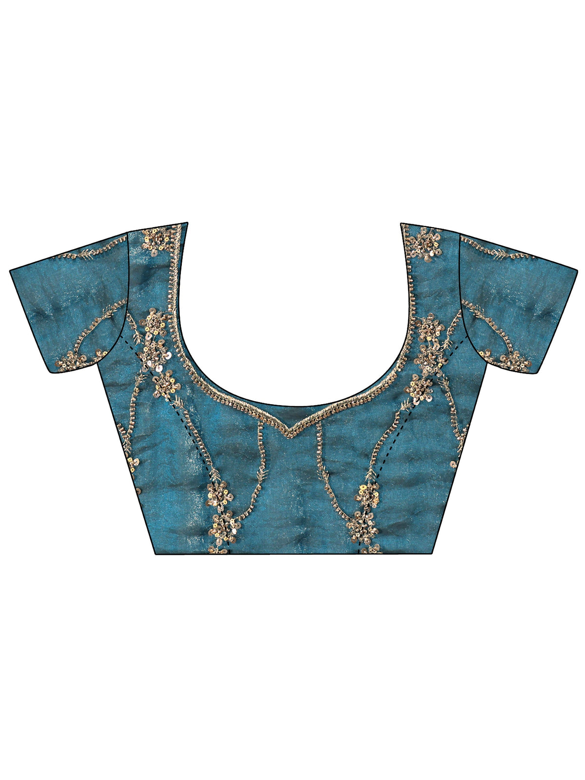 Anouk Art Teal Blue Embellished Tissue Saree
