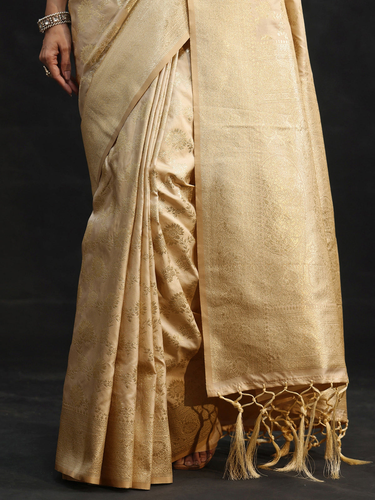 Anouk Cream Banarasi Silk Blend Saree