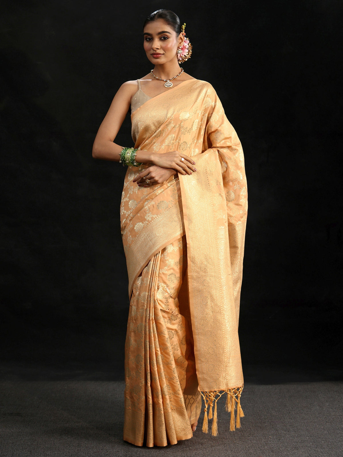 Anouk Gold Banarasi Silk Blend Saree