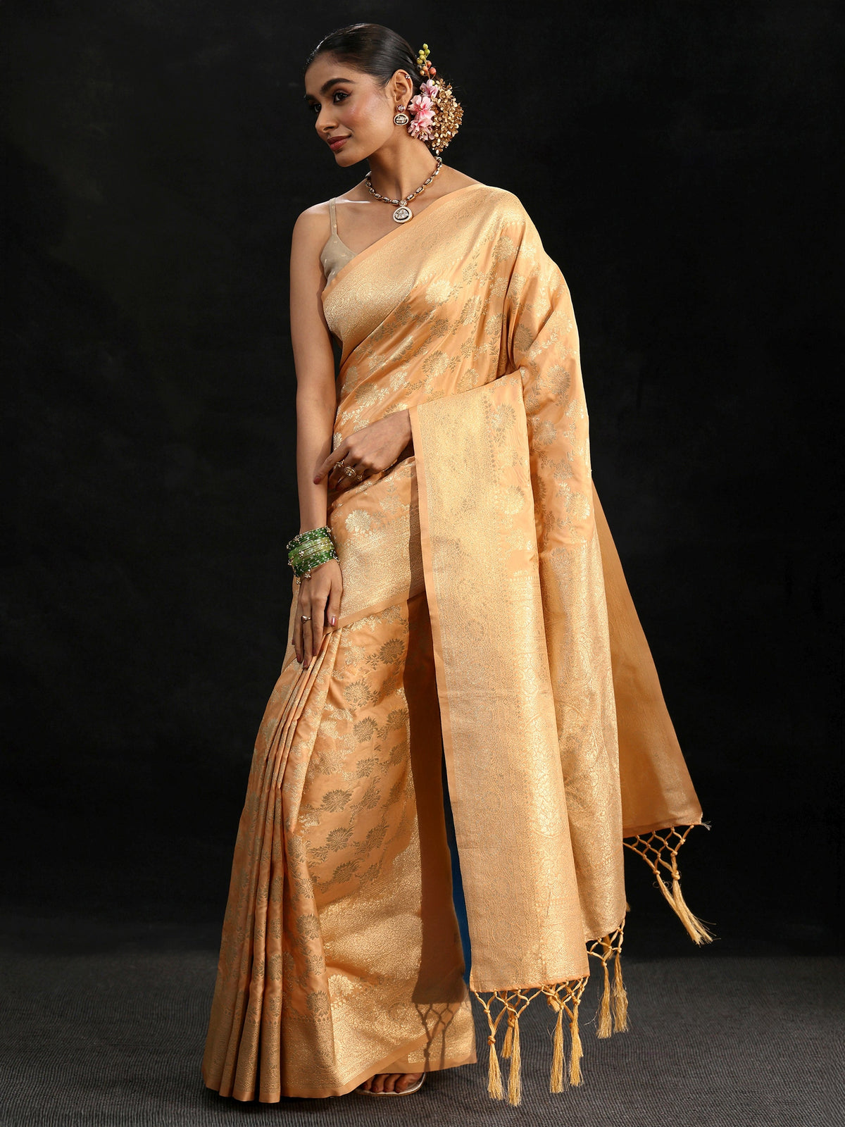 Anouk Gold Banarasi Silk Blend Saree