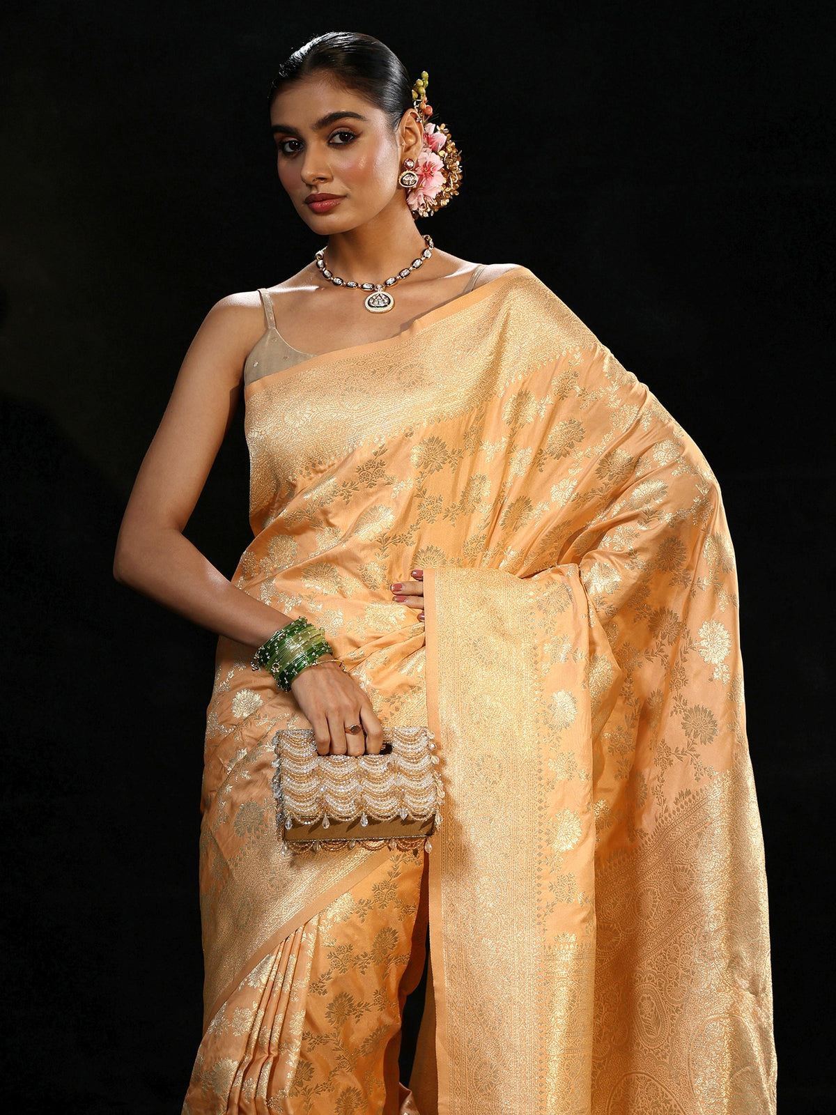 Anouk Gold Banarasi Silk Blend Saree