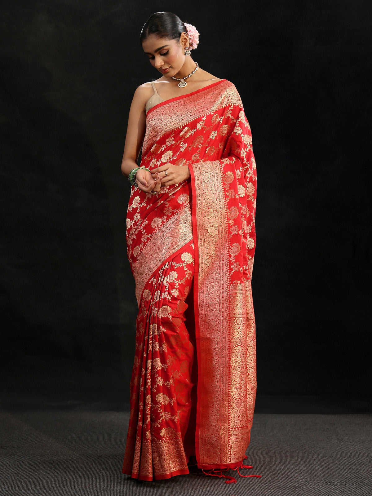 Anouk Vermilion Red Banarasi Silk Blend Saree