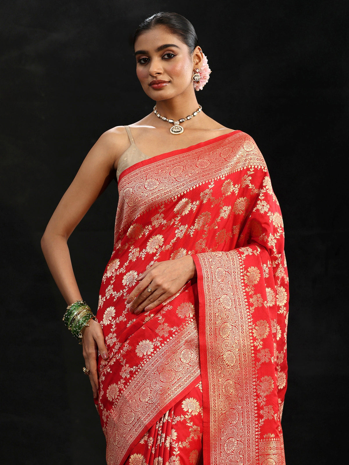 Anouk Vermilion Red Banarasi Silk Blend Saree