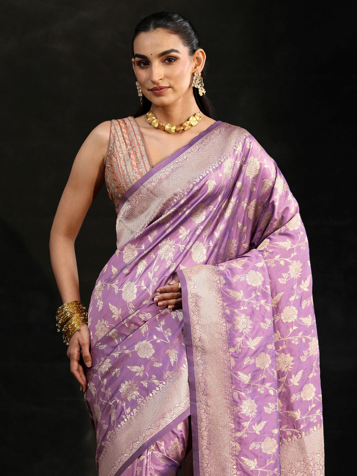 Anouk Lavender Banarasi Silk Blend Saree