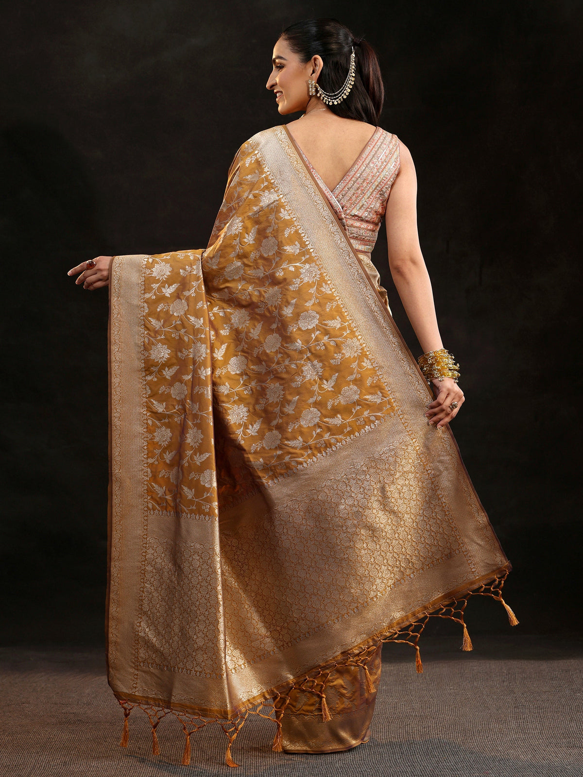 Anouk Mustard Banarasi Silk Blend Saree