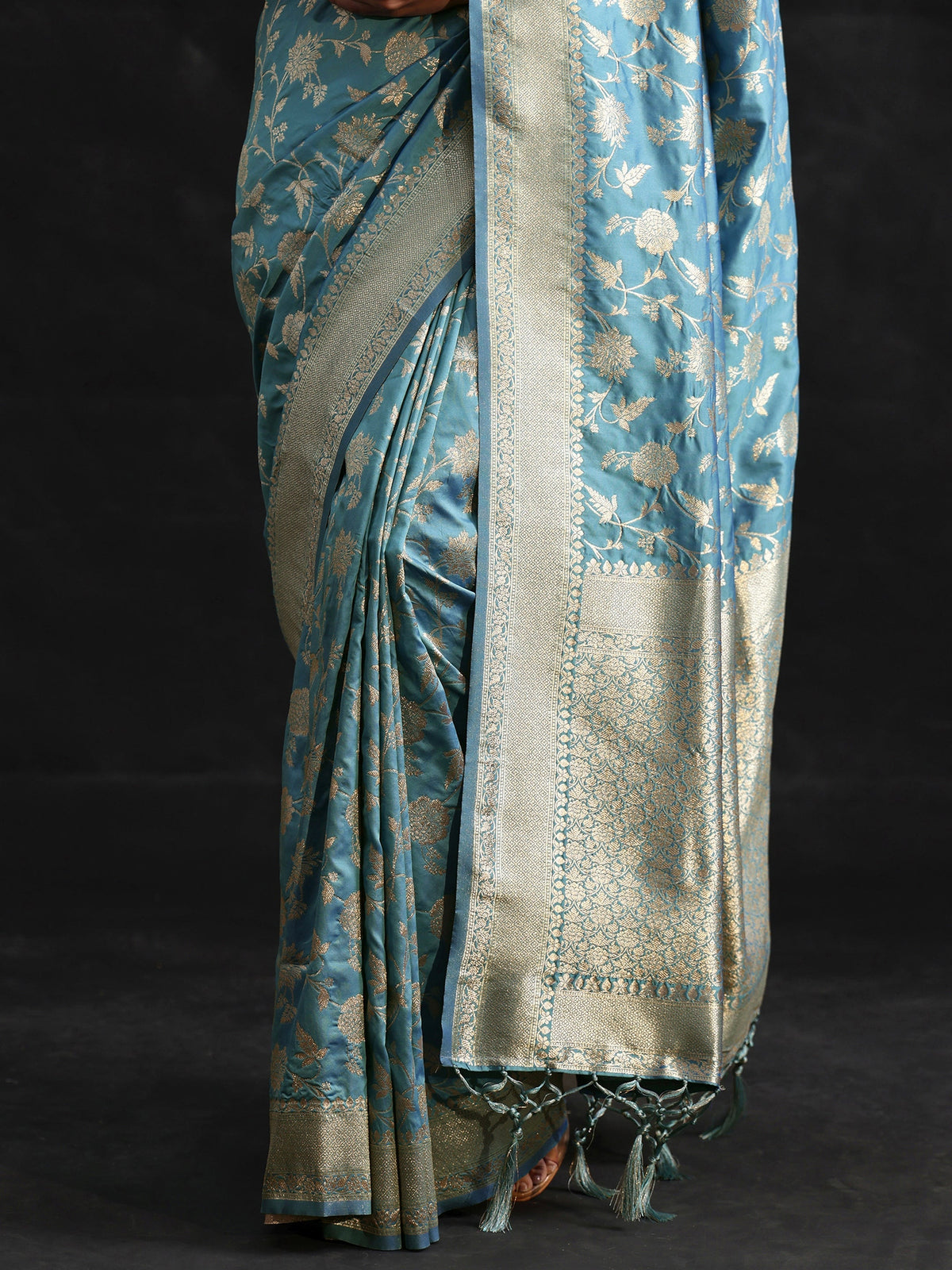 Anouk Dusty Sky Blue Banarasi Silk Blend Saree