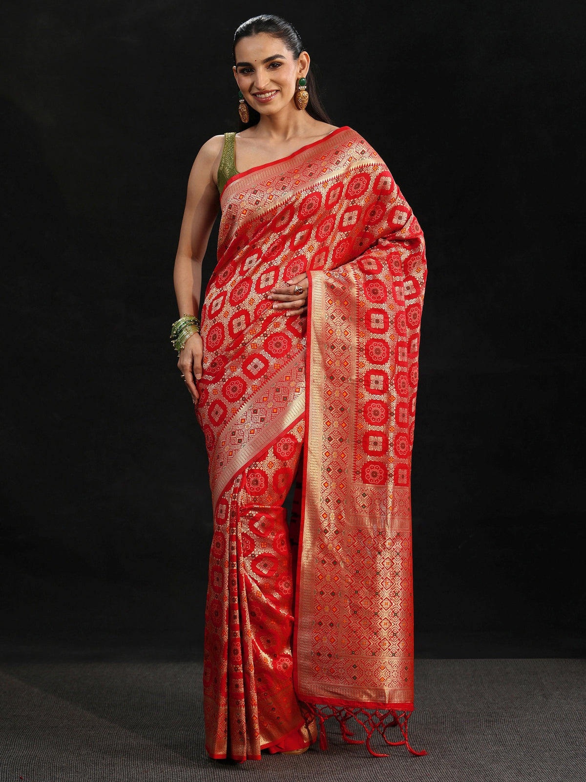 Anouk Vermilion Red Banarasi Silk Blend Saree