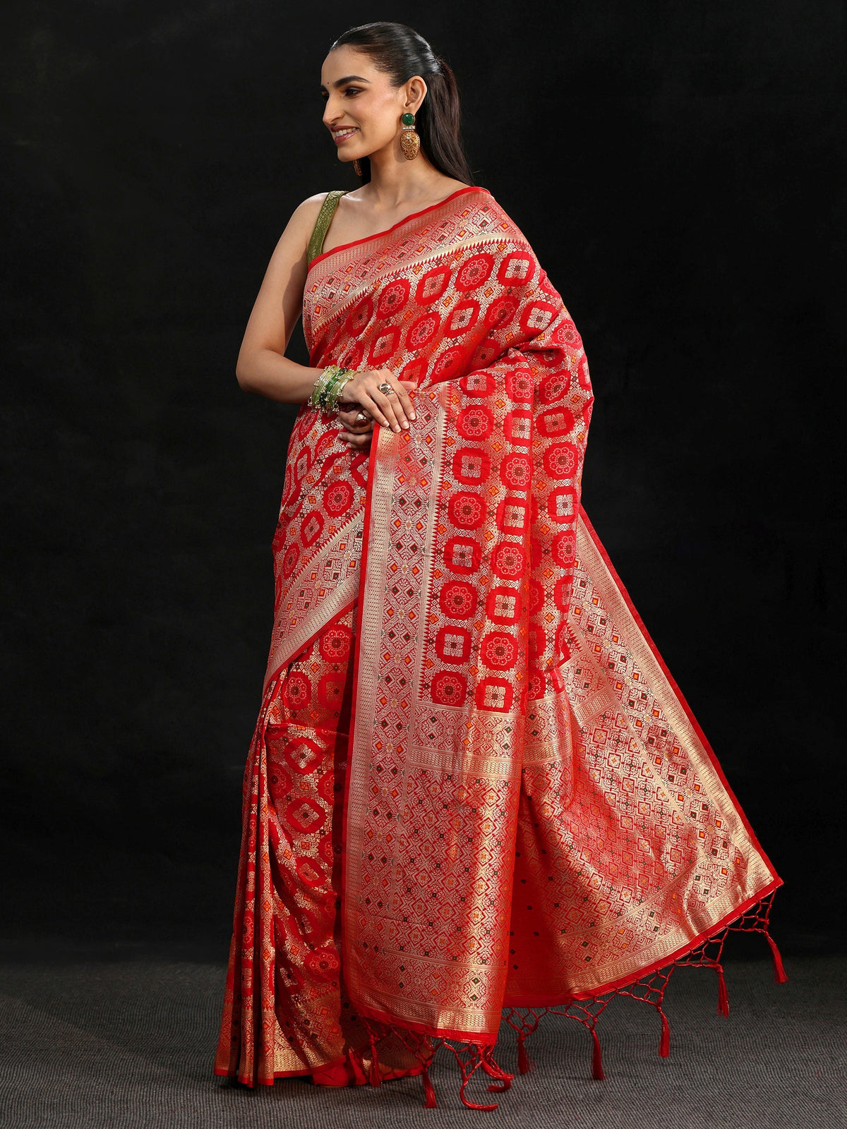 Anouk Vermilion Red Banarasi Silk Blend Saree