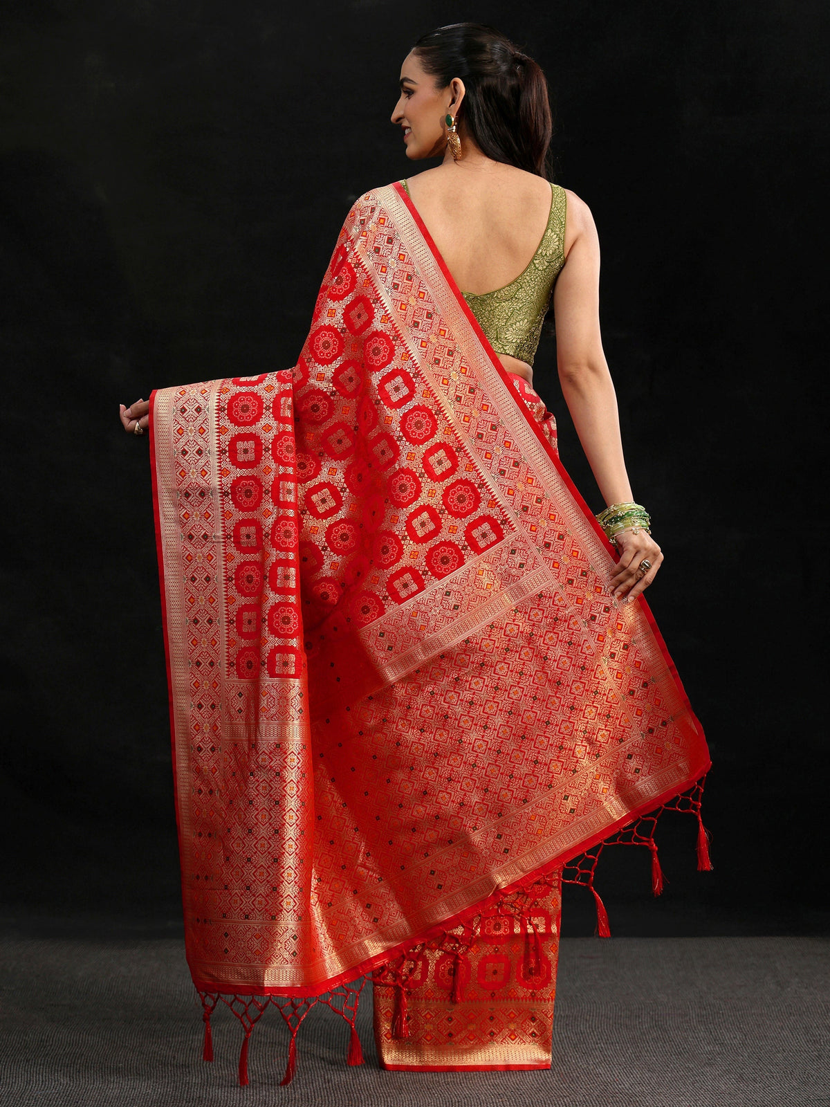 Anouk Vermilion Red Banarasi Silk Blend Saree