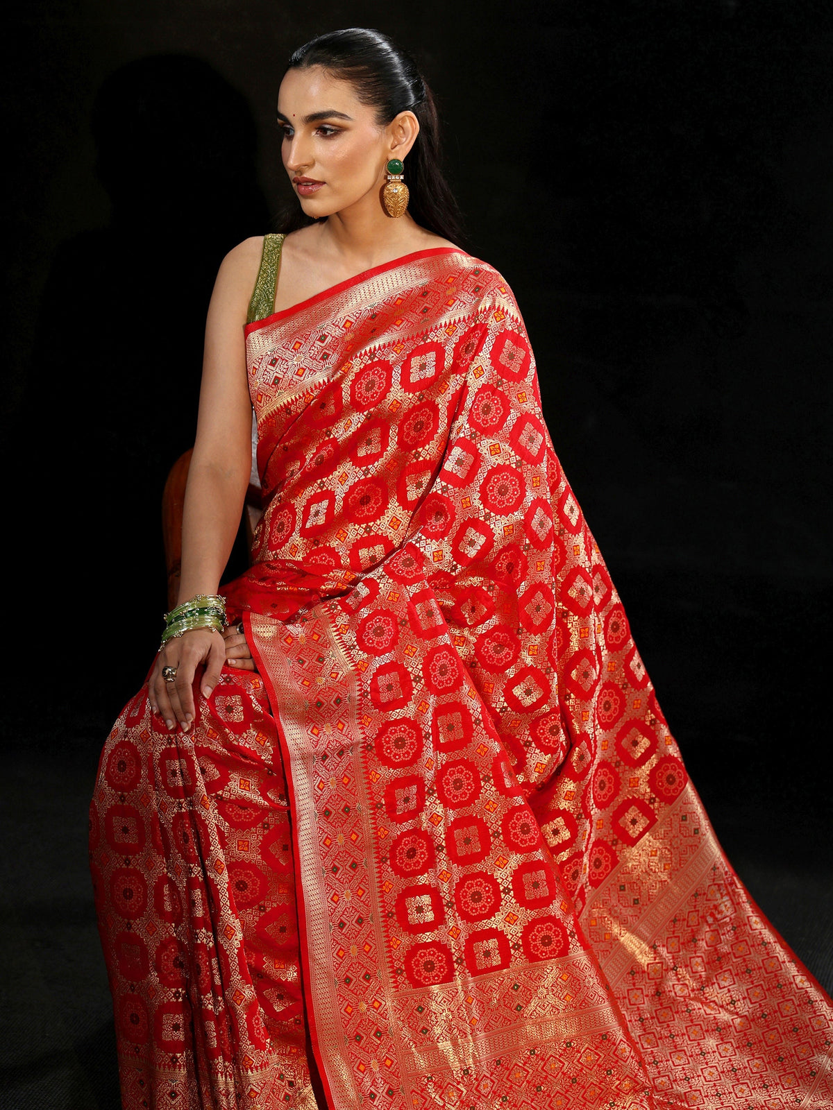 Anouk Vermilion Red Banarasi Silk Blend Saree