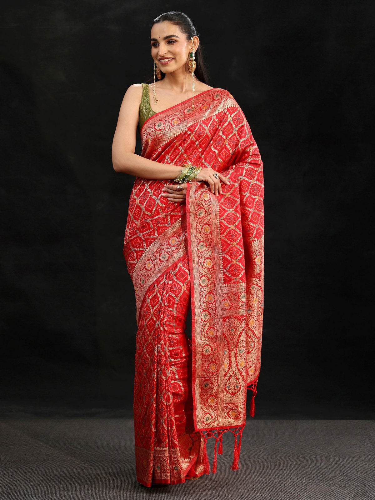 Anouk Vermilion Red Gharchola Silk Blend Saree