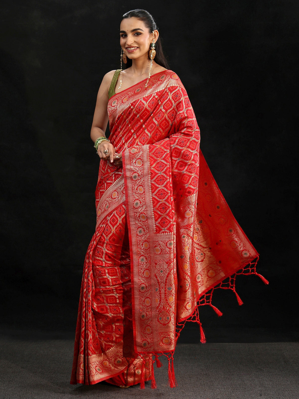 Anouk Vermilion Red Gharchola Silk Blend Saree