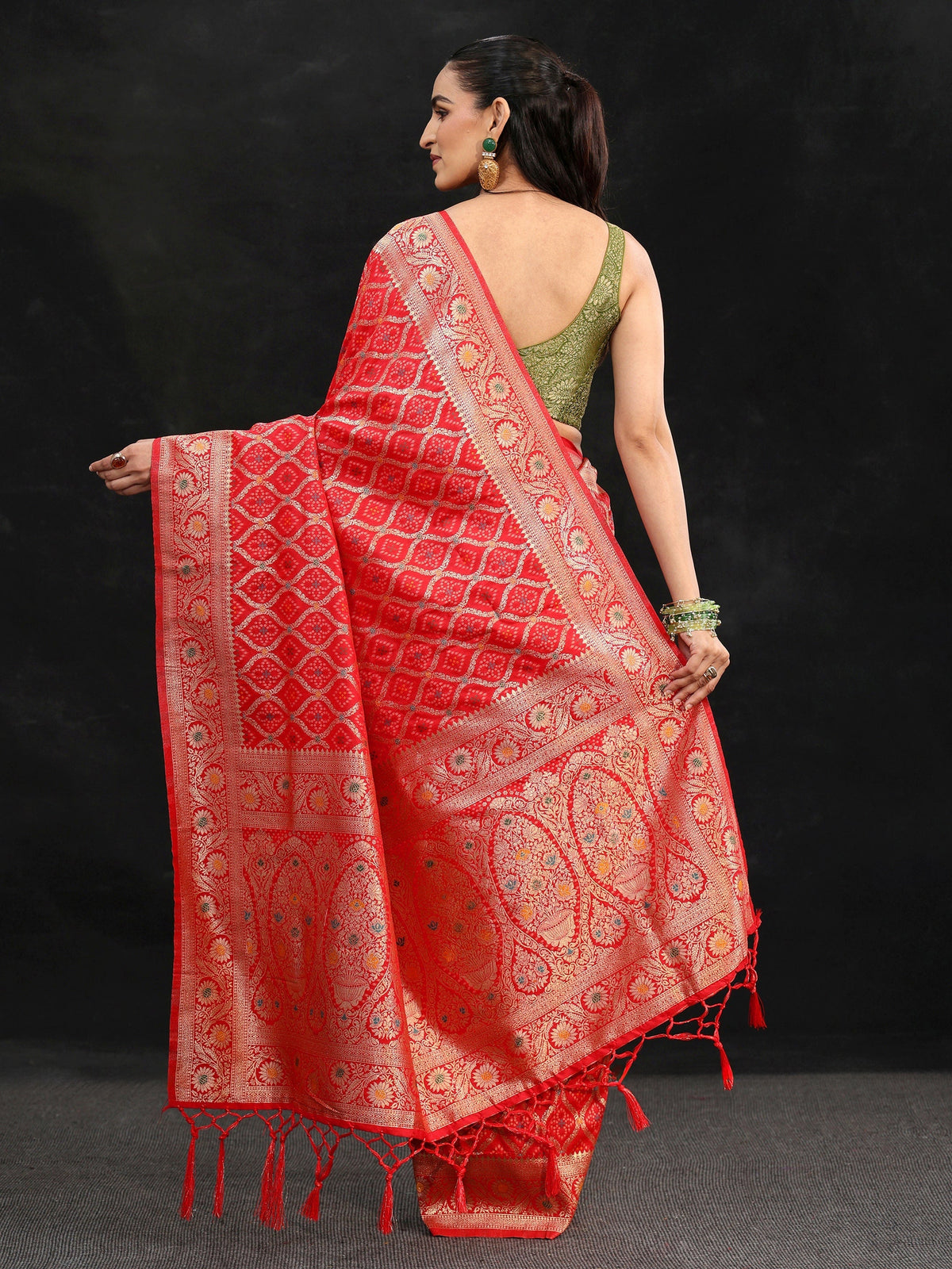 Anouk Vermilion Red Gharchola Silk Blend Saree