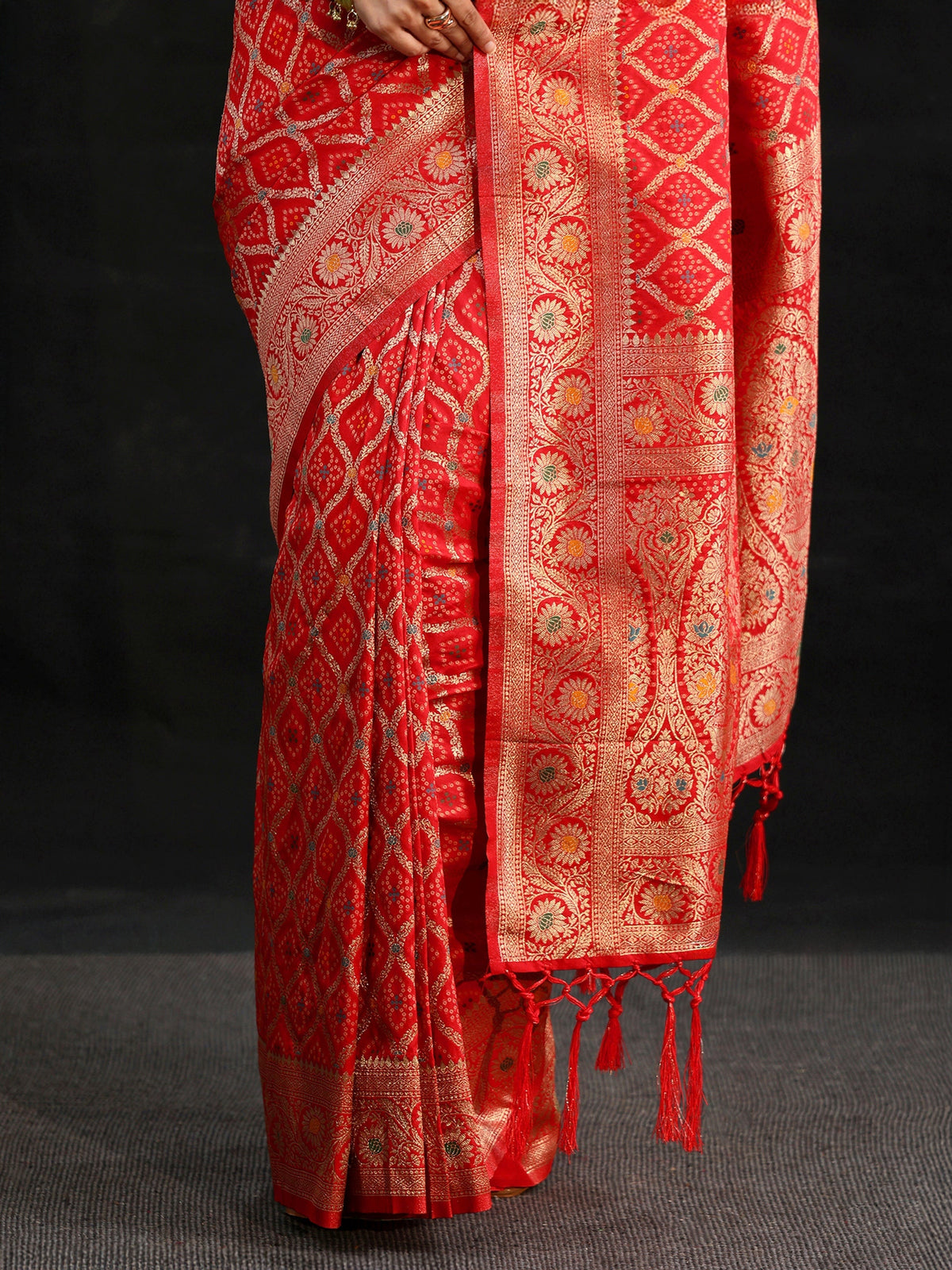 Anouk Vermilion Red Gharchola Silk Blend Saree