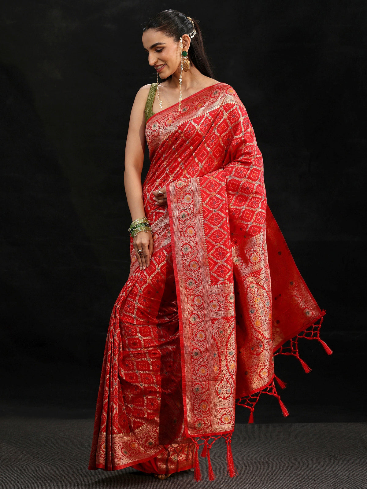 Anouk Vermilion Red Gharchola Silk Blend Saree
