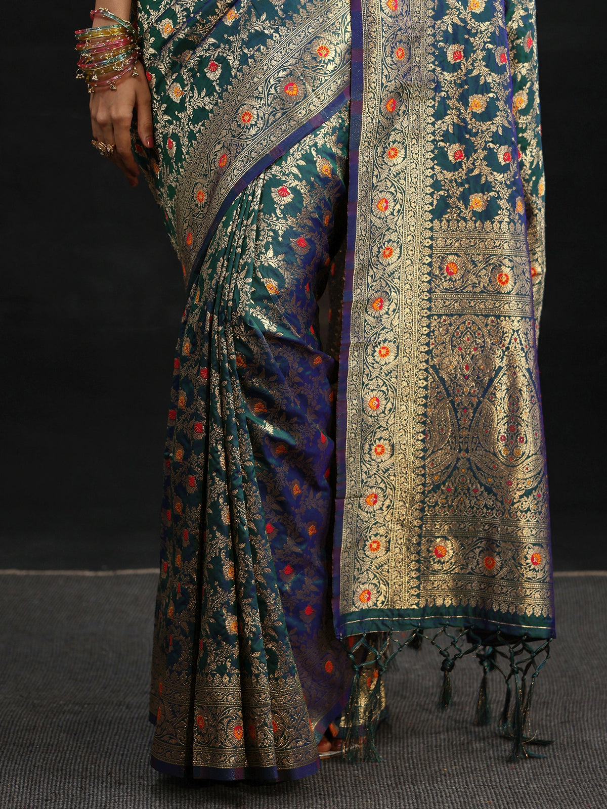 Anouk Navy Blue Meenakari Banarasi Silk Blend Saree