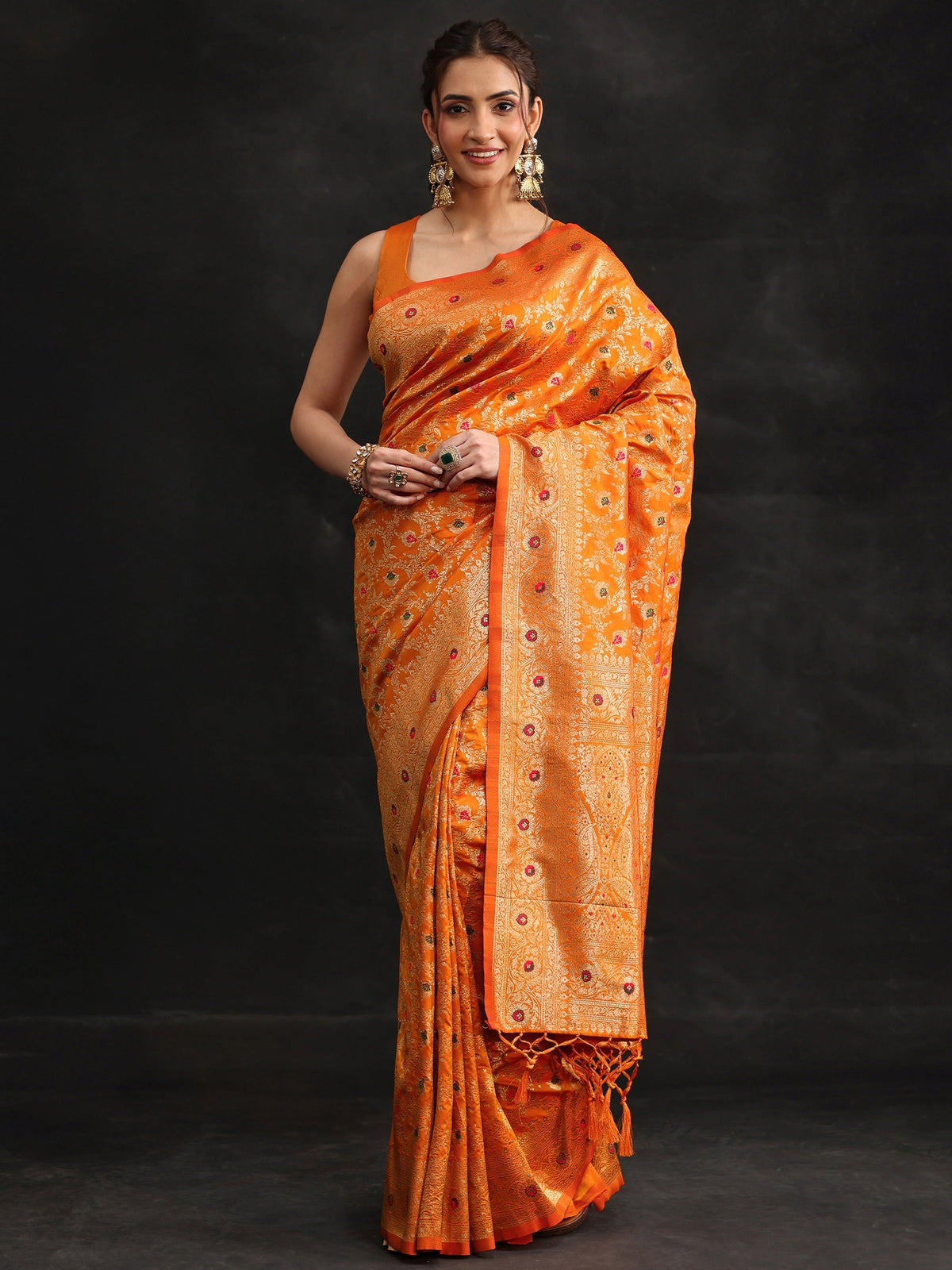 Anouk Mustard Meenakari Banarasi Silk Blend Saree
