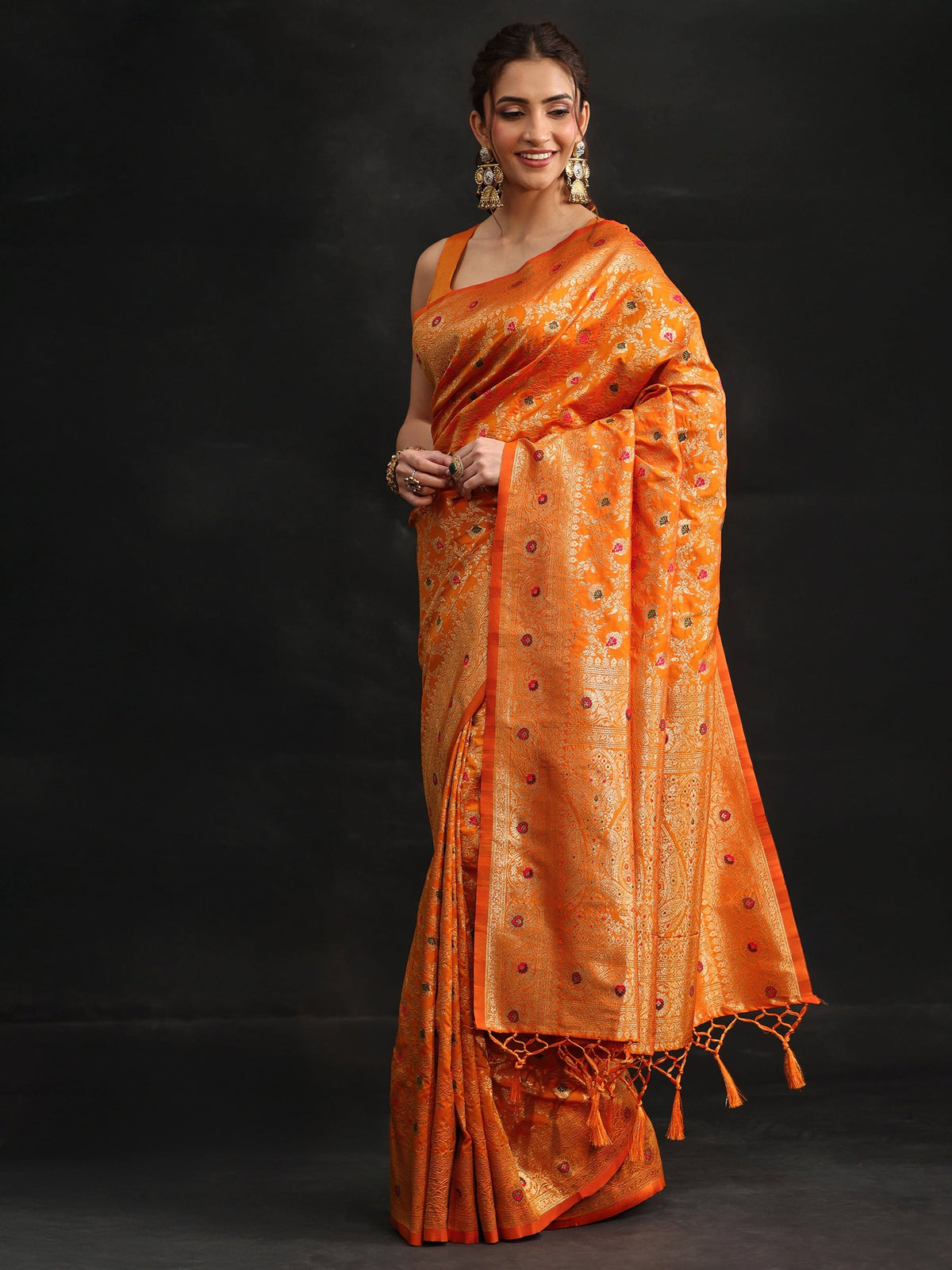 Anouk Mustard Meenakari Banarasi Silk Blend Saree