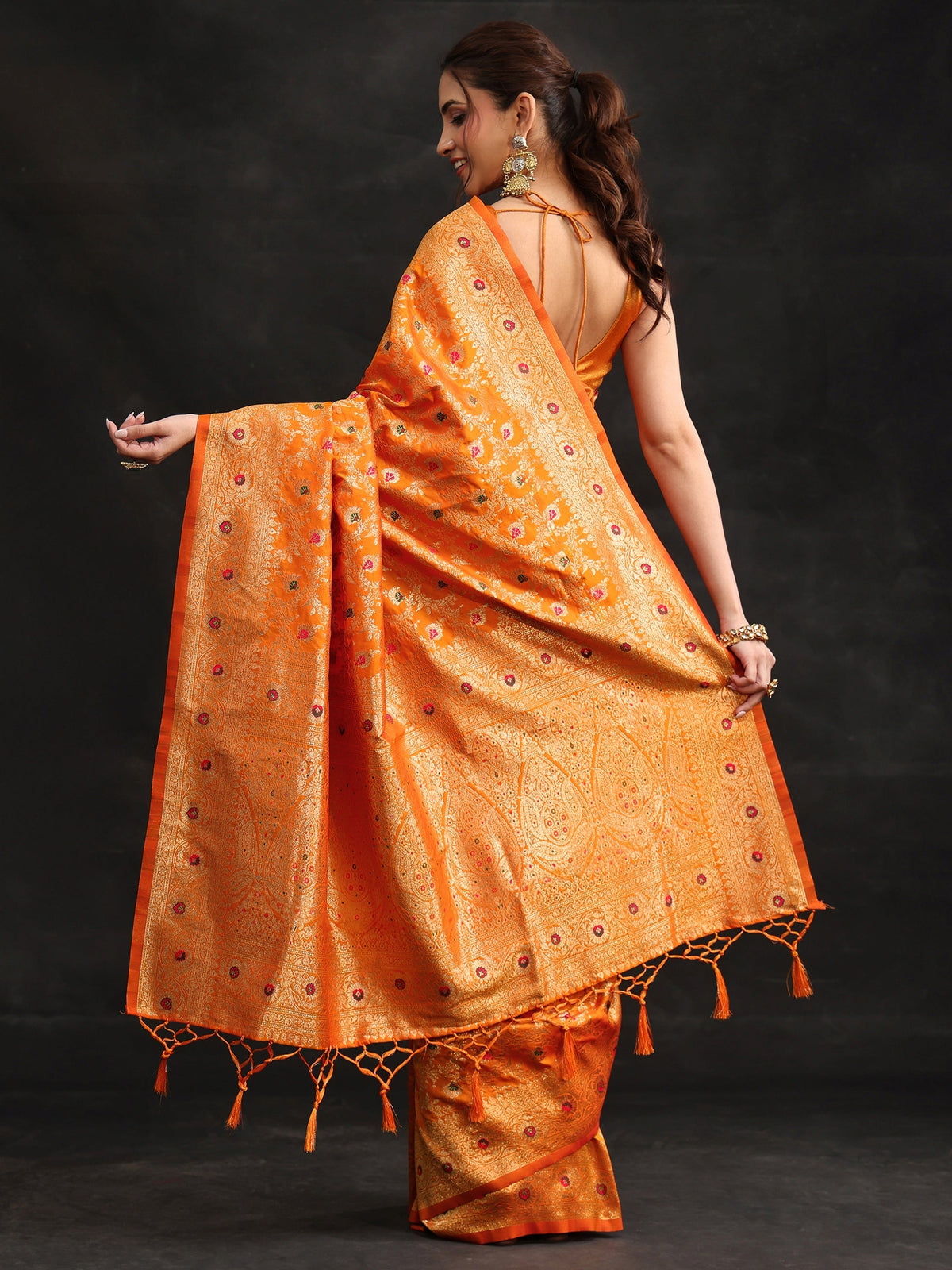 Anouk Mustard Meenakari Banarasi Silk Blend Saree