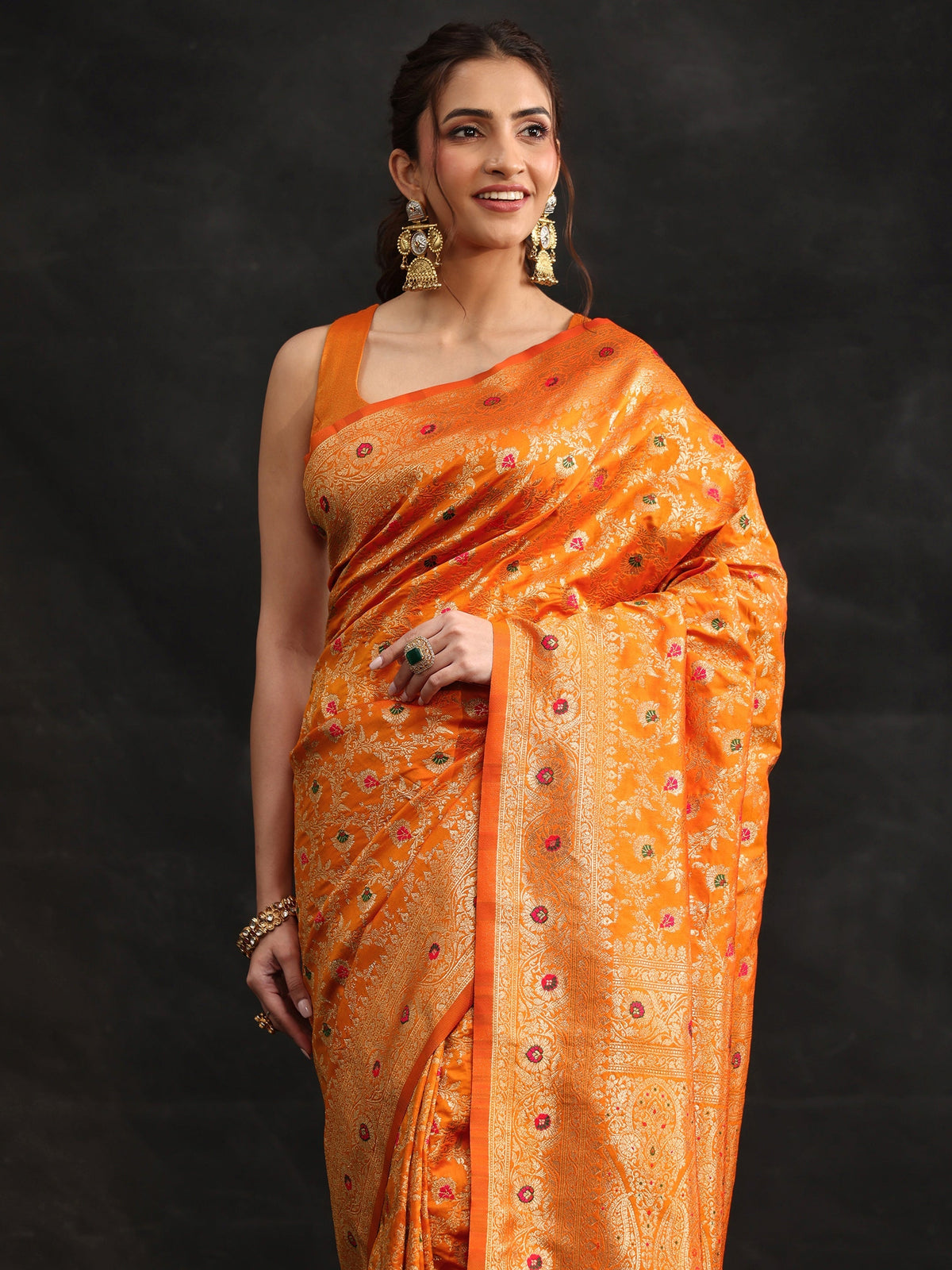 Anouk Mustard Meenakari Banarasi Silk Blend Saree