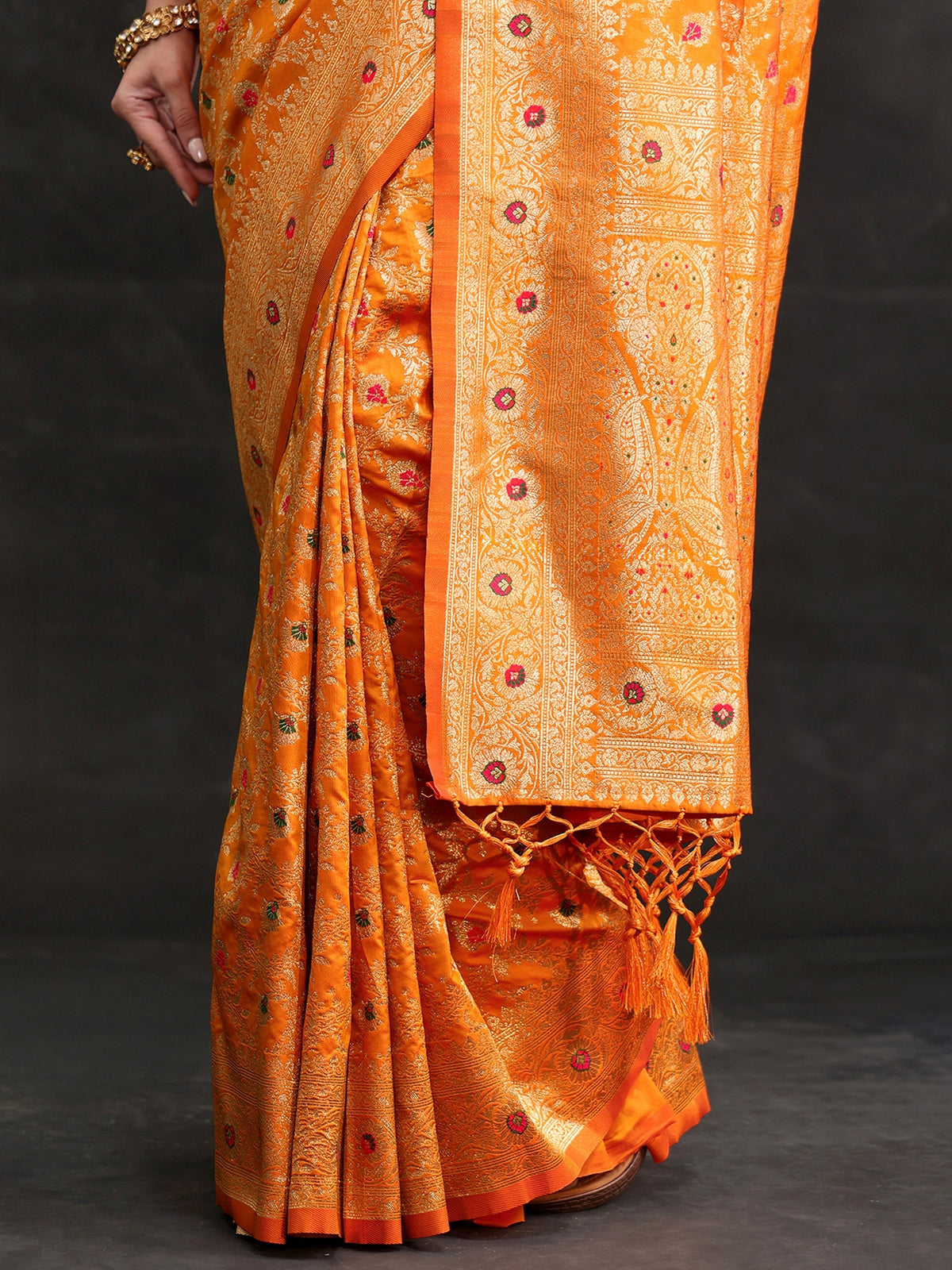 Anouk Mustard Meenakari Banarasi Silk Blend Saree