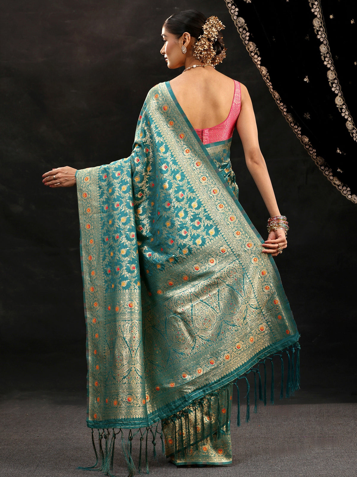 Anouk Teal Green Meenakari Banarasi Silk Blend Saree