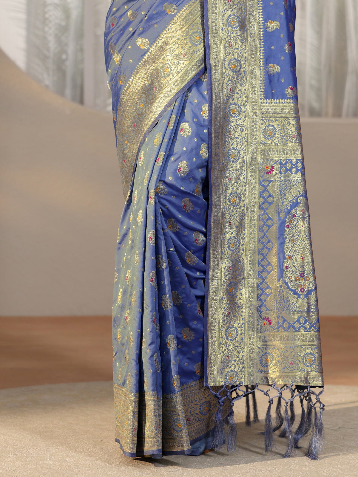 Anouk Dusty Blue Banarasi Silk Blend Saree