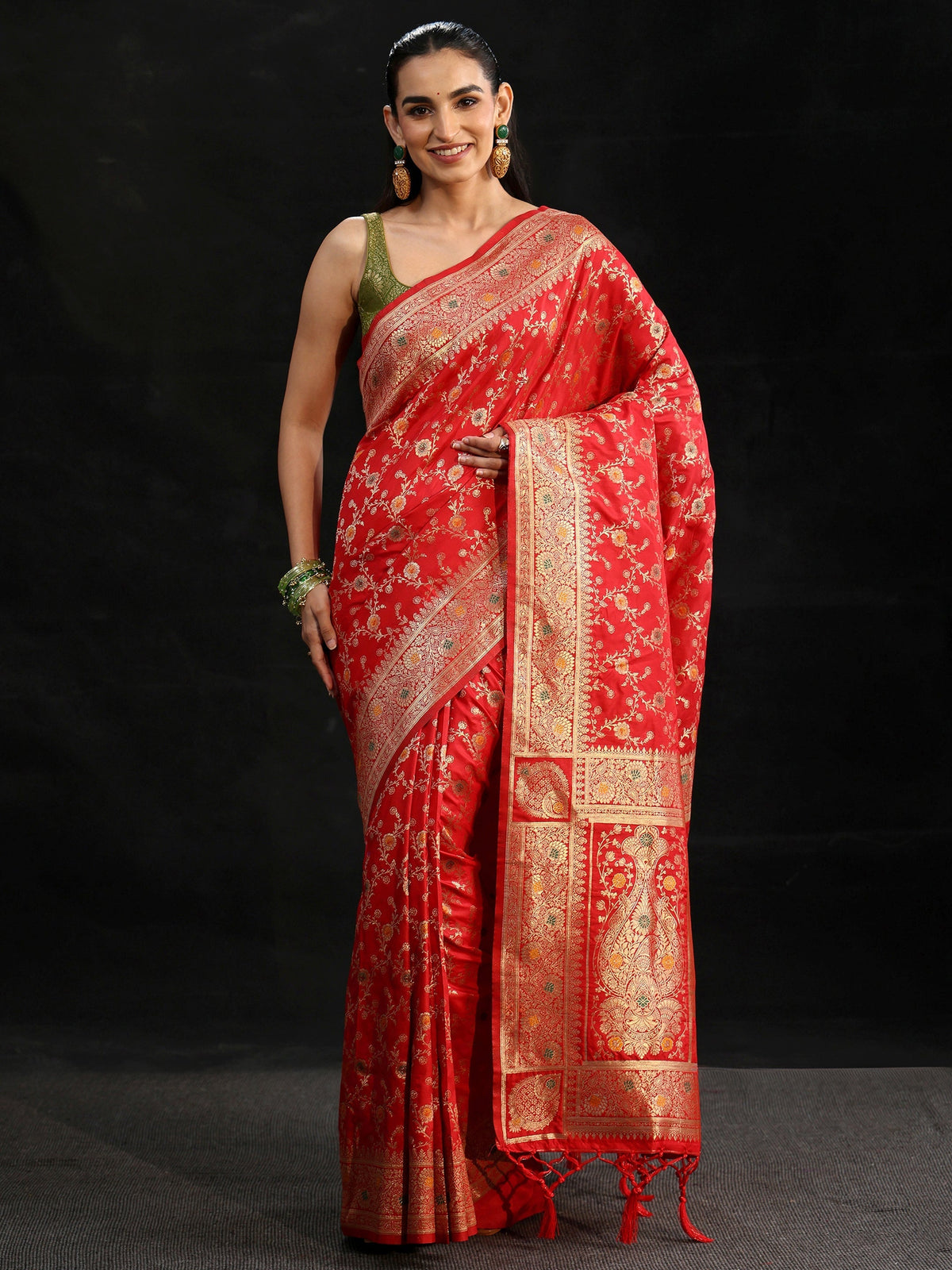 Anouk Vermilion Red Meenakari Banarasi Silk Blend Saree