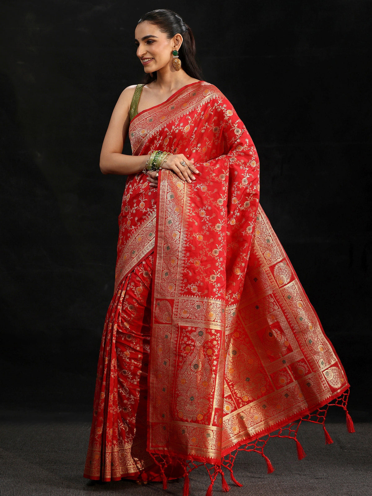Anouk Vermilion Red Meenakari Banarasi Silk Blend Saree