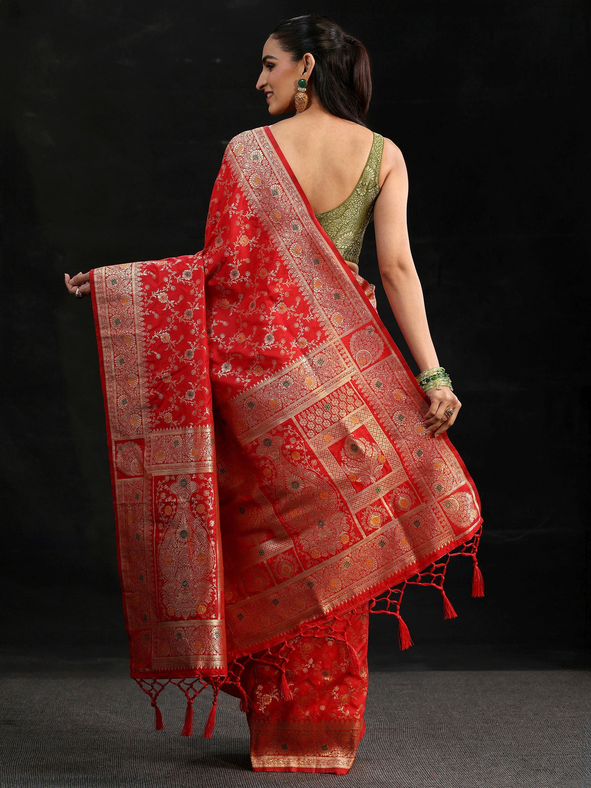 Anouk Vermilion Red Meenakari Banarasi Silk Blend Saree