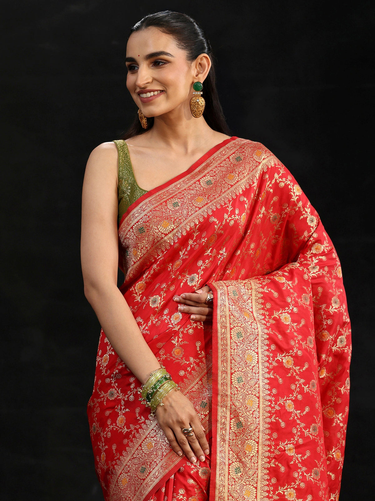 Anouk Vermilion Red Meenakari Banarasi Silk Blend Saree