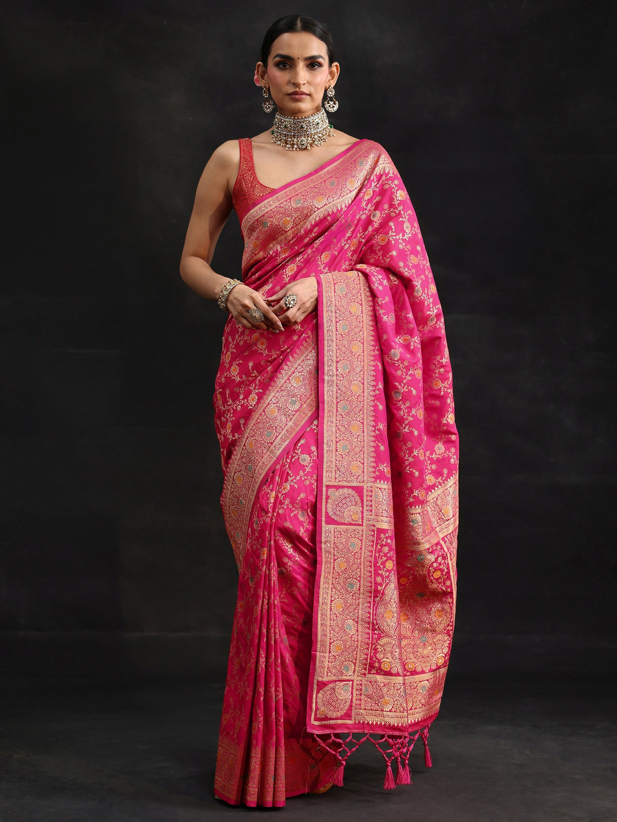 Anouk Rani Pink Meenakari Banarasi Silk Blend Saree