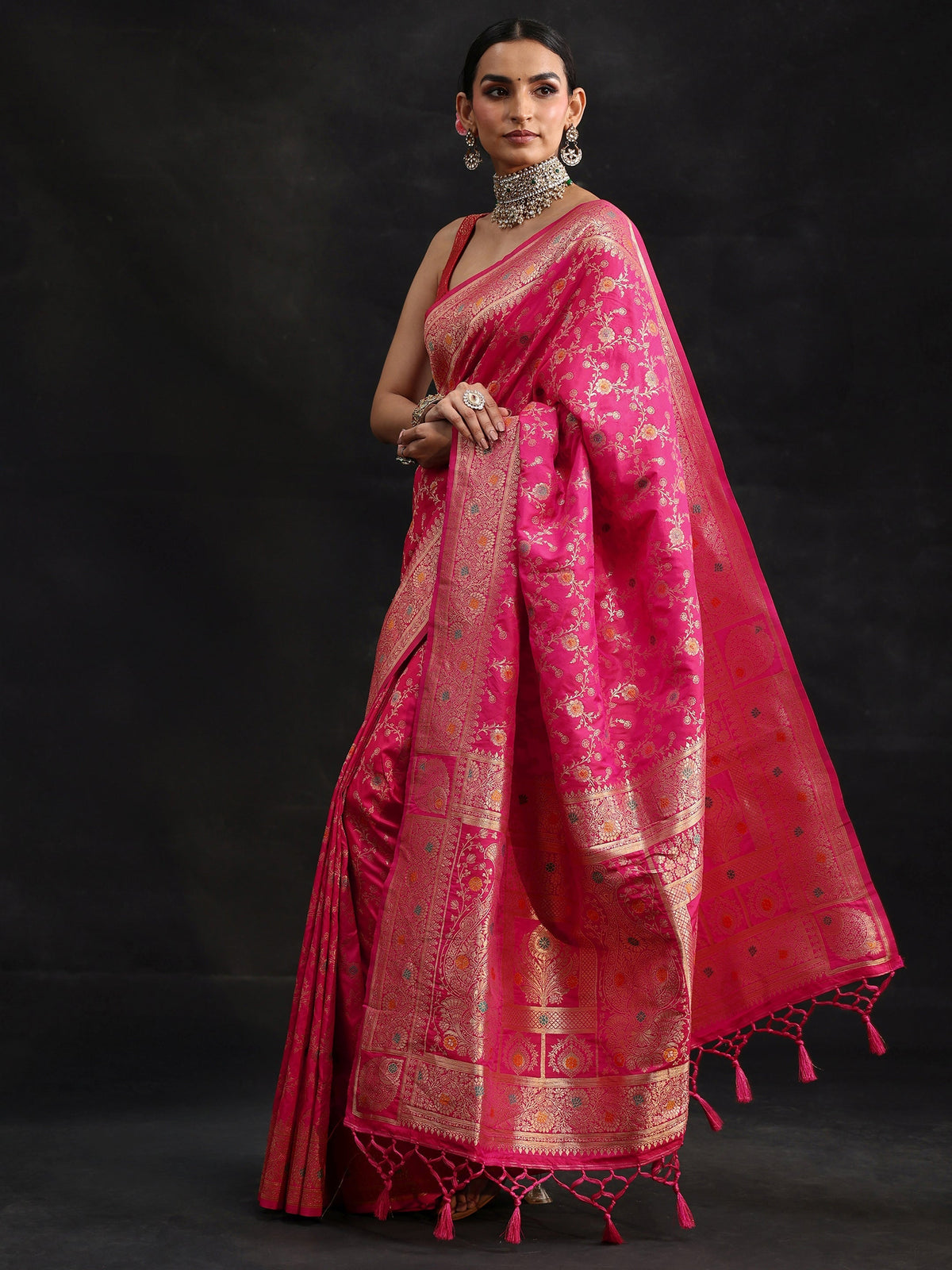 Anouk Rani Pink Meenakari Banarasi Silk Blend Saree