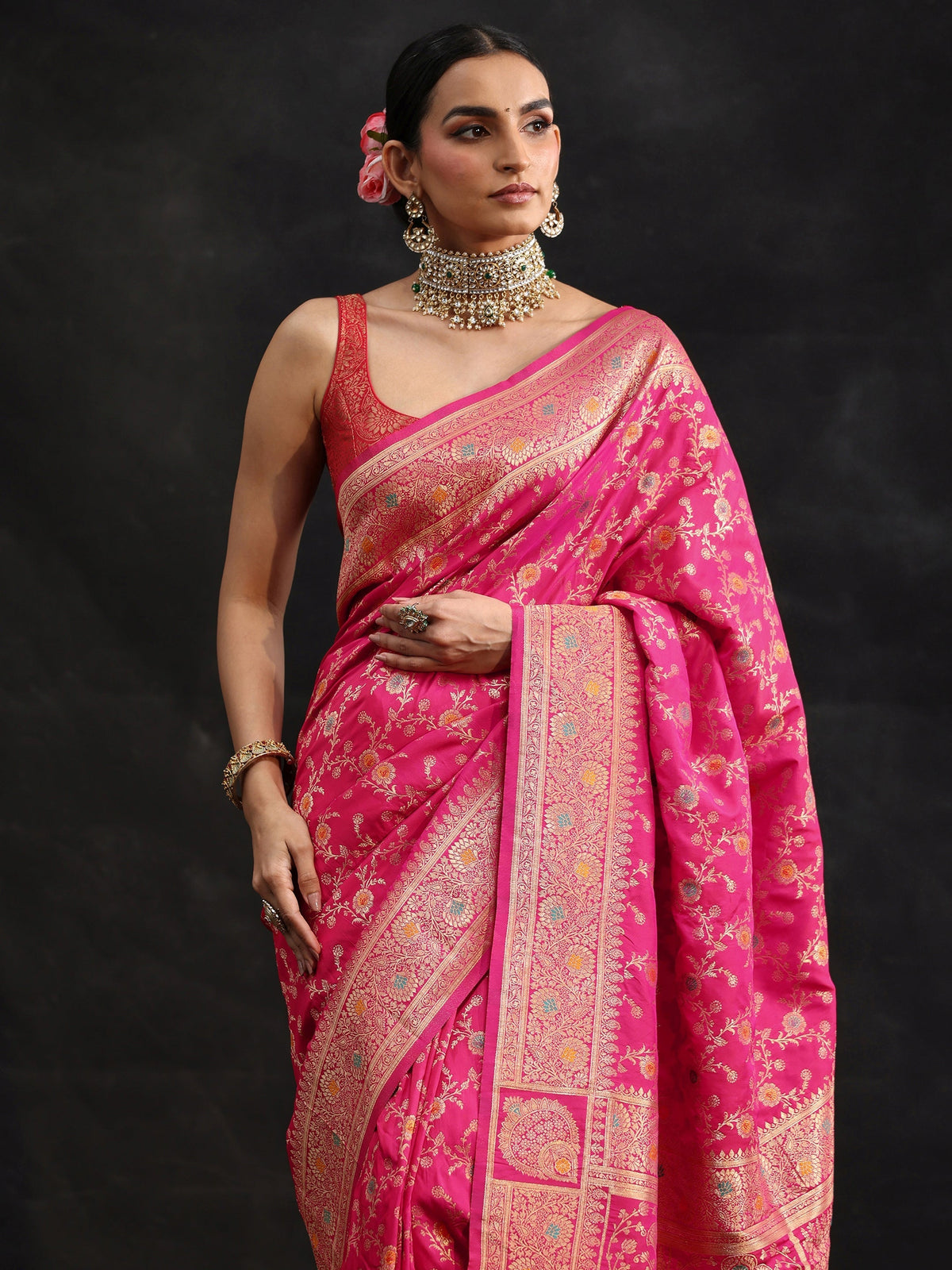Anouk Rani Pink Meenakari Banarasi Silk Blend Saree