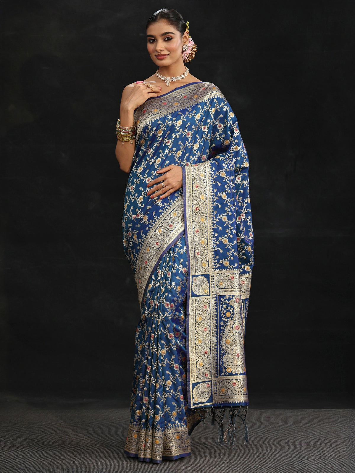 Anouk Royal Blue Meenakari Banarasi Silk Blend Saree