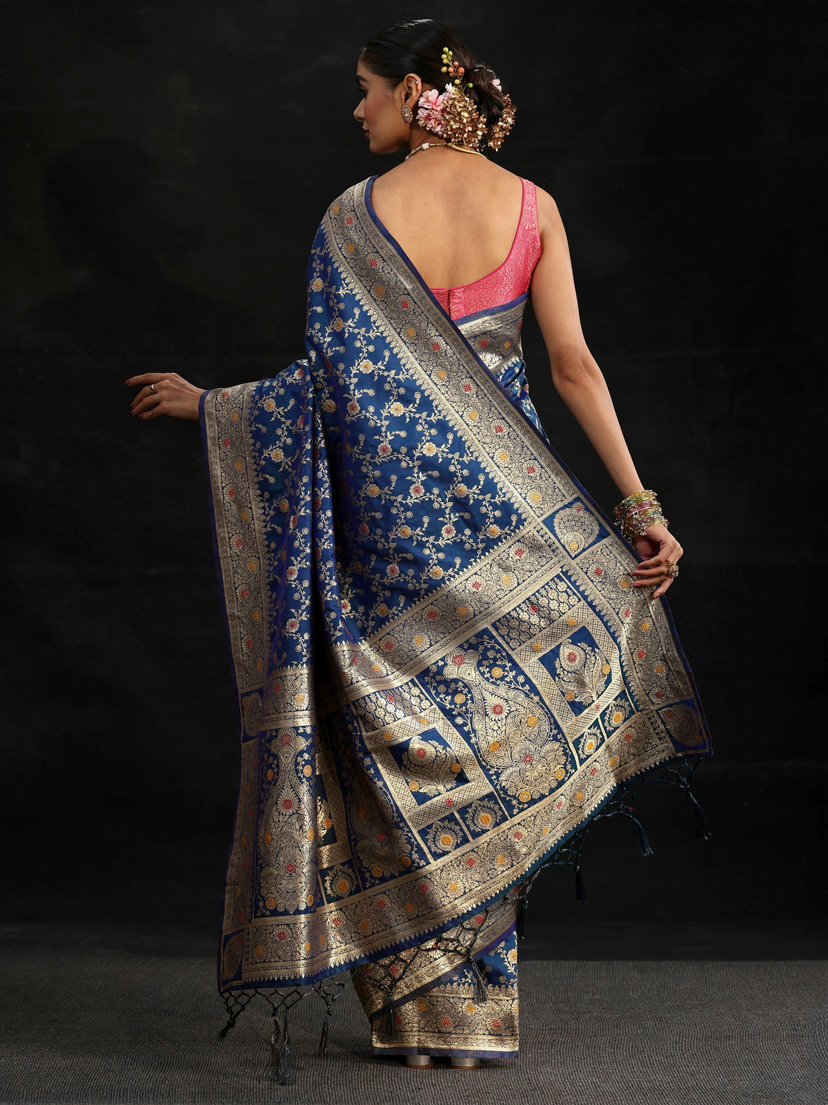 Anouk Royal Blue Meenakari Banarasi Silk Blend Saree