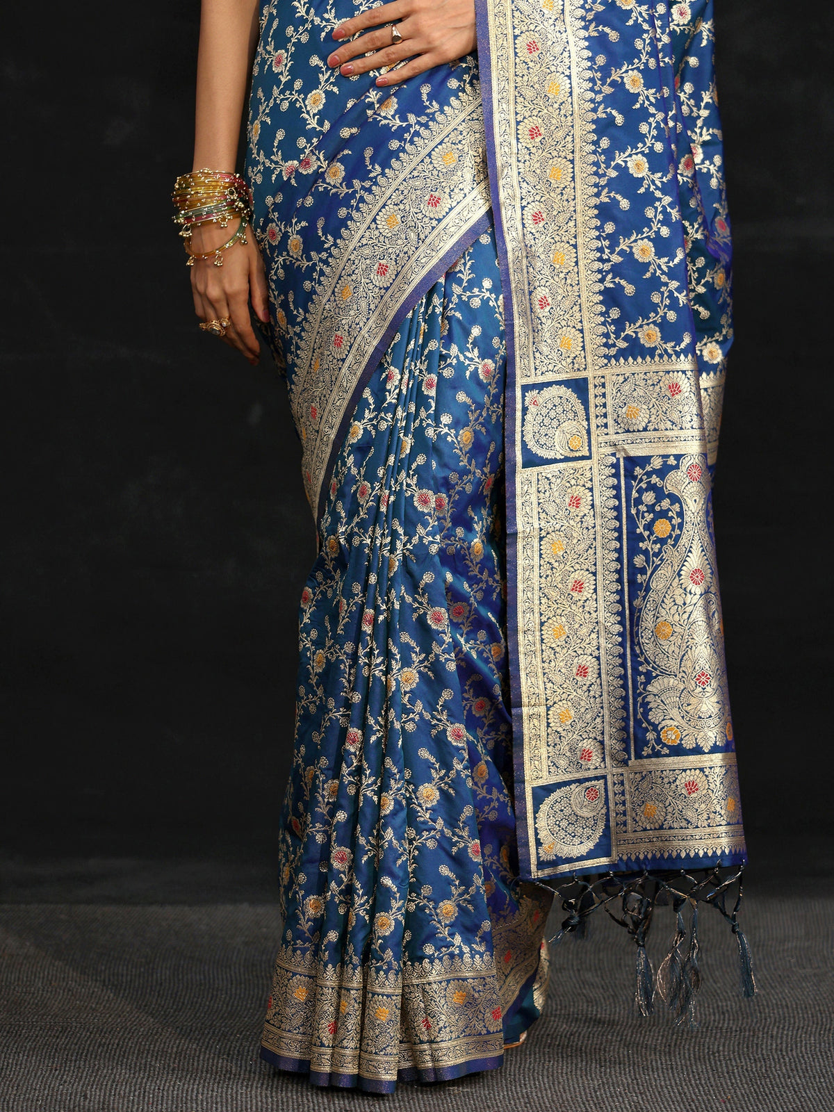 Anouk Royal Blue Meenakari Banarasi Silk Blend Saree